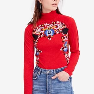 Free People DISCO ROSE Embroidered Top size XS